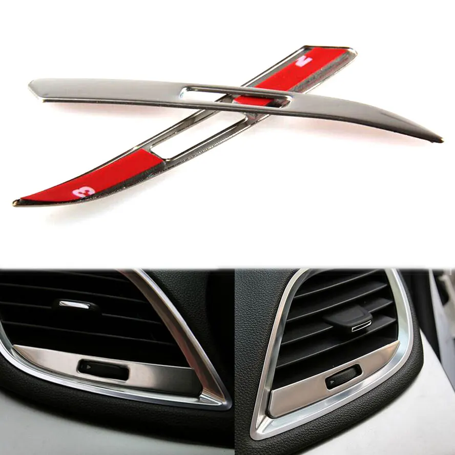 2pcs Stainless Car Inner Air Vent Outlet Switch Cover Trim Strip