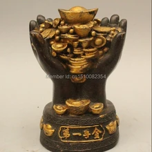 " Китайский Фэн-Шуй Бронзовый Gild Ручной Богатство Деньги Юаней Бао Рич Статуя Sculptur