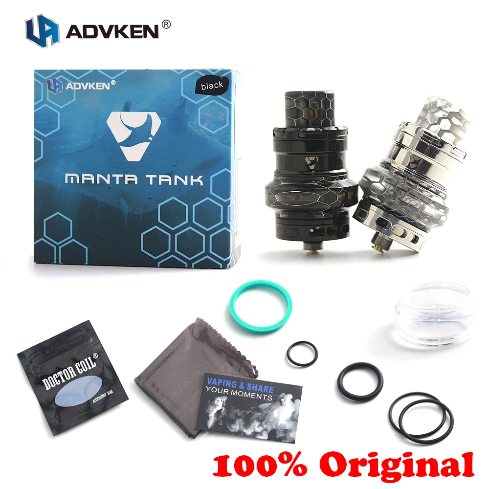 

100% Original Advken MANTA Tank 5ml Diameter 24mm Sub Ohm Atomizer Mesh Coil E-Cigarette Atomizers Tank For 510 Thread Box Mod