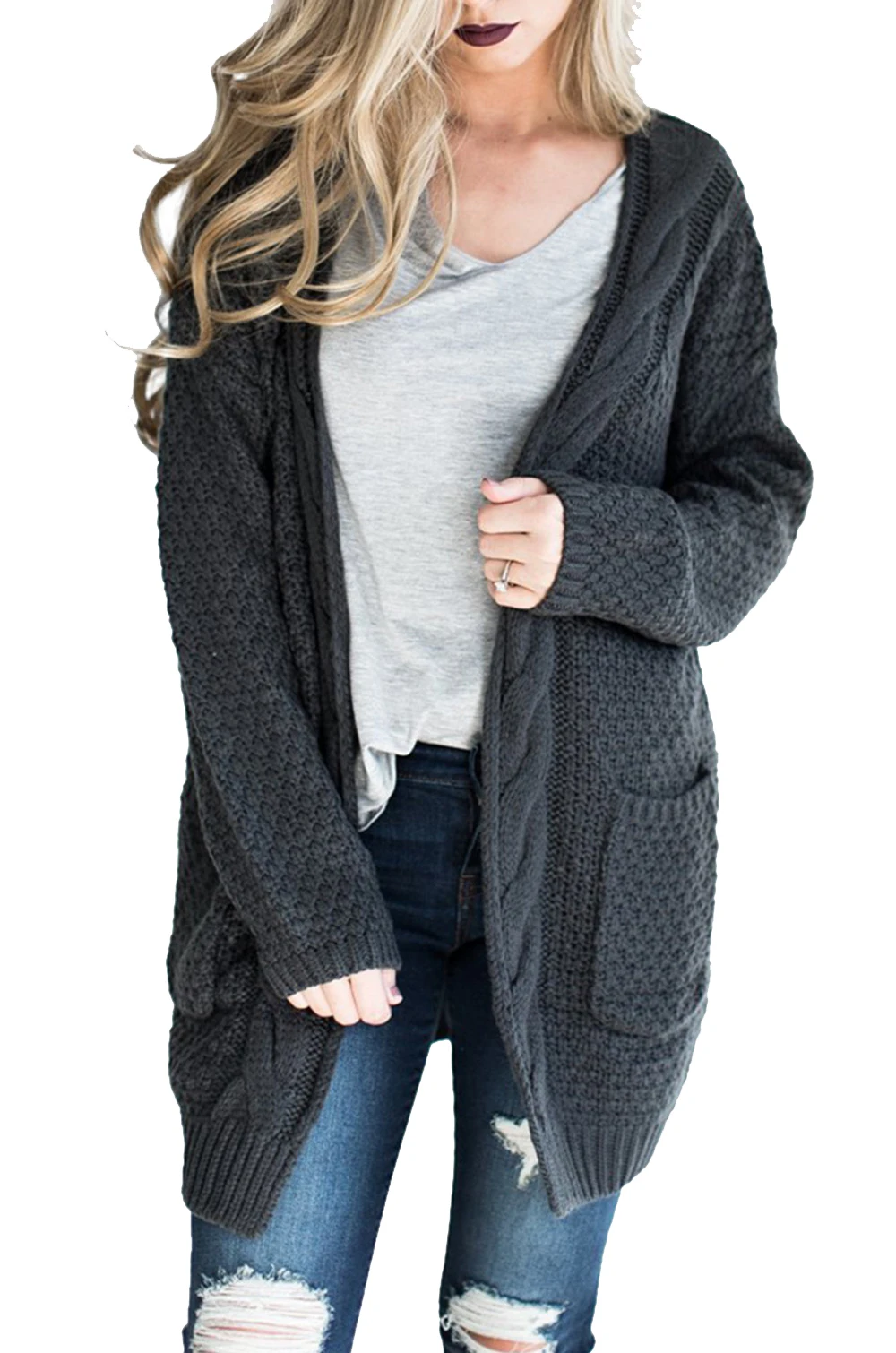 Open Front Chunky Warm Cardigans Pointelle Pullover Cozy Sweater Plus