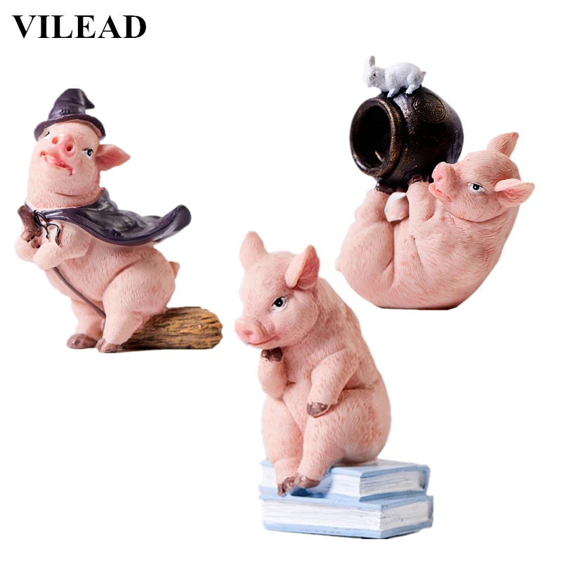 

VILEAD 10 Styles Resin Cute Pig Figurines Cartoon Animal Model Ornament Pigs Phone Pen Holder for Home Decor Children Kids Gifts