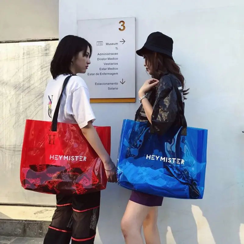 

THINKTHENDO Transparent PVC Handbag Beach Shoulder Bag Women Tote Large Capacity