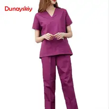 V шеи короткий рукав Для женщин работы топы, штаны наборы скрабов больницы врач хирургической медсестры костюм для стоматологической клиники медицинская форма медсестры