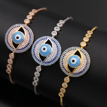 

12pcs/lot Wholesale Hamsa Hand Evil Eye Charms Bracelets Men Jewelry Fashion Cubic Zircon Love Chain Bangle Pulseras