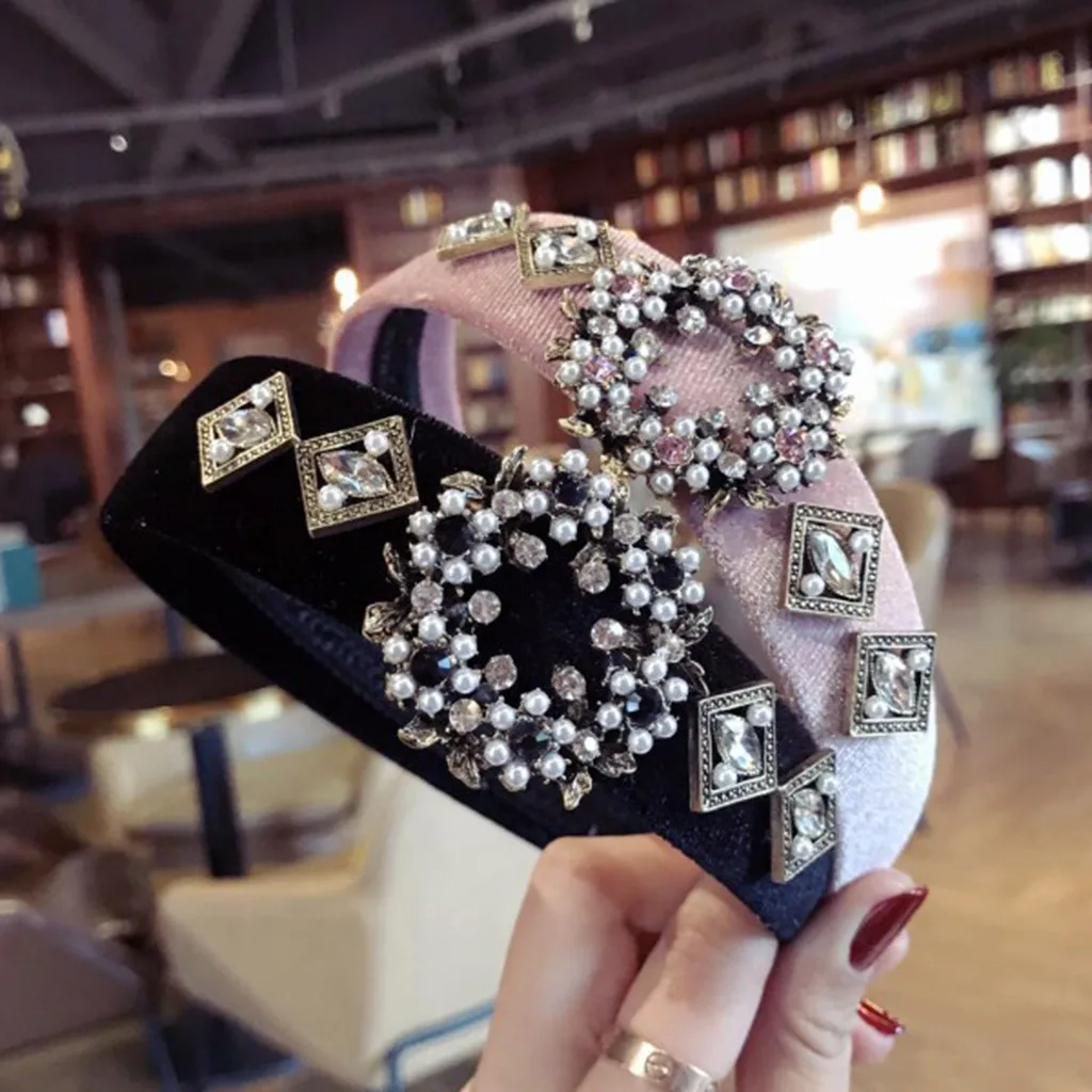 

hair accessories for women Korean version Crystal Fabric Temperament diamond super flashing fire board wide side headband L0425