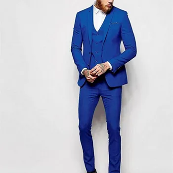 

2017 Two Button men suit costume homme Royal Blue Groom Tuxedos Groomsmen Men's Wedding Prom Suits Bridegroom (Jacket+Pant+Vest)