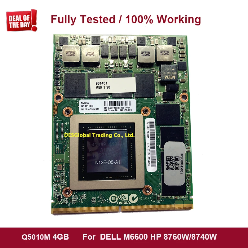  Original Quadro 5010M Q5010M Video Vga Graphic Card N12E-Q5-A1 4GB For Dell M6600 M15X HP 8760W 877