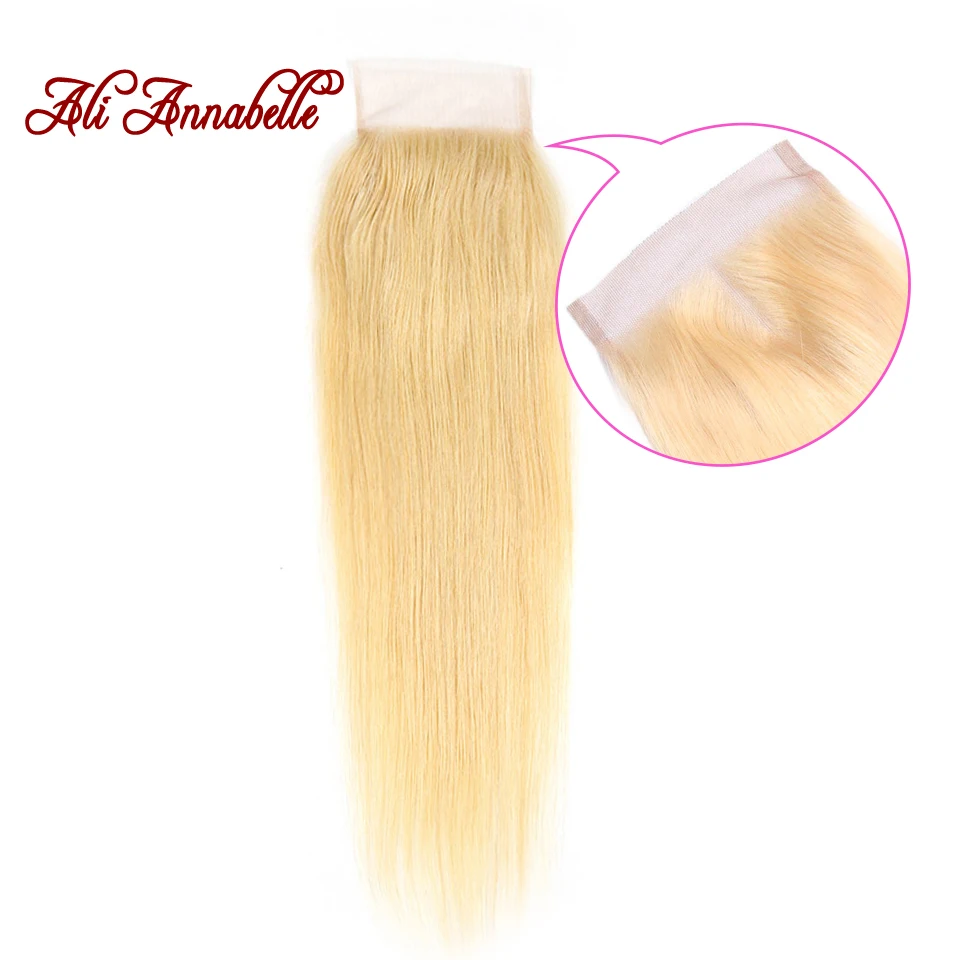 

Malaysian Human Hair Straight 10-18 Inch 4*4 Lace Closure 613 Blonde Swiss Lace Remy Hair with Middle/Free Part ALI ANNABELLE