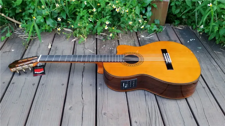 Guitarra Española eléctrica hecha a mano de 39 pulgadas, guitarra acústica de Cedro sólido de vendemia/palisandro + cuerdas, guitarra clásica