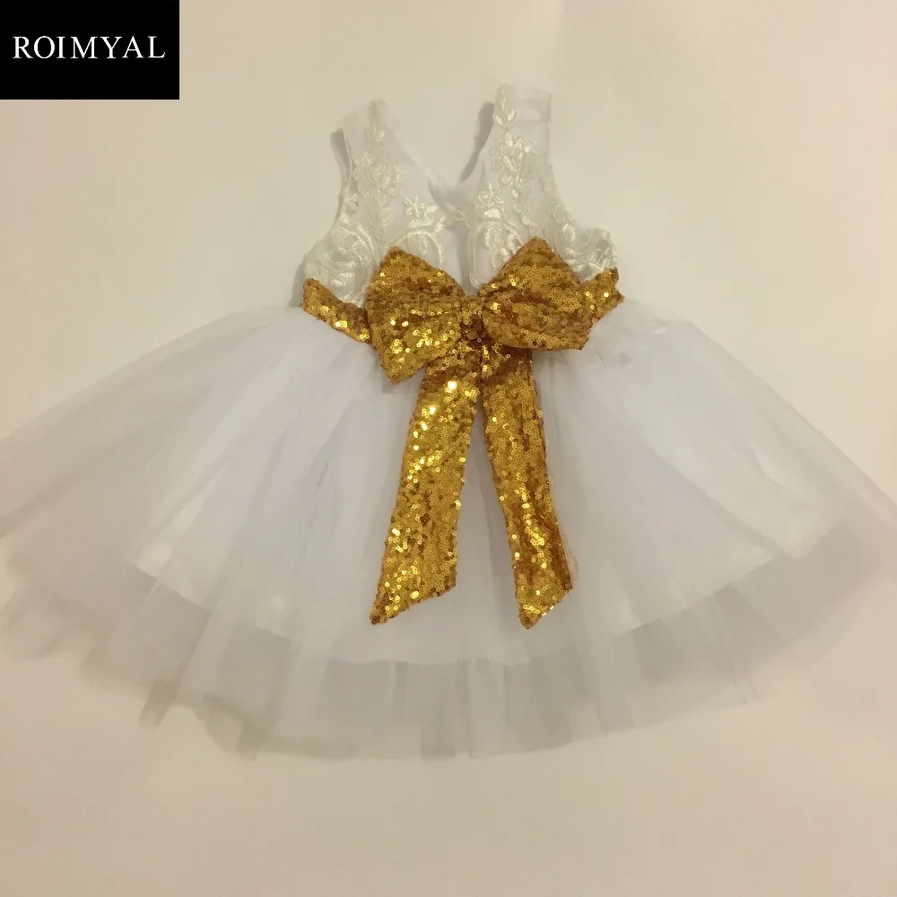 Roimyal/оптовая продажа Новинка 2017 года платье с бантом и блестками для маленьких