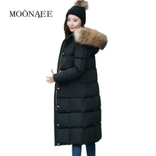 Ультра длинные Утепленные зимние пуховые пальто роскошный большой енот мех с капюшоном пуховики для женщин парки зимняя верхняя одежда YR12