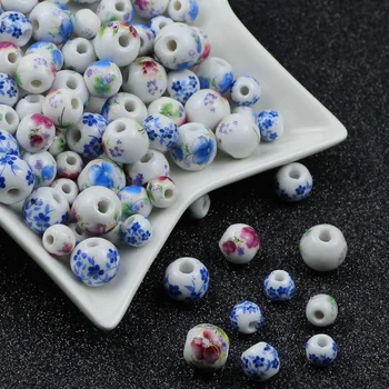 

BTFBES 8 10 12mm Ceramic beads 50Pcs Decal Porcelain Ball Loose beads For Necklace Bracelet Charms Jewelry DIY Bracelets Finding