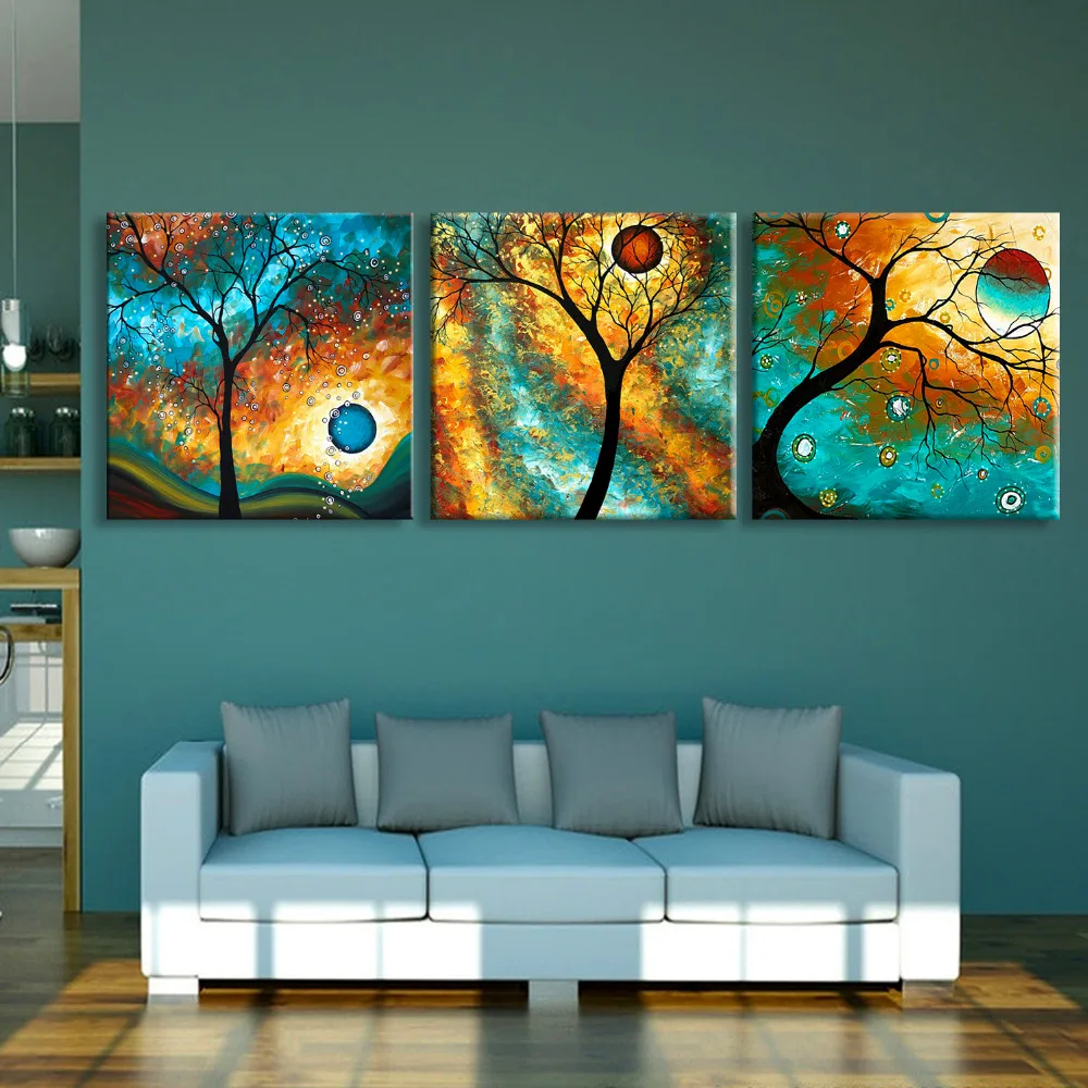 

Stretched Canvas Prints Green Tree Flash Effect LED Flashing Optical Fiber Print LED Wall Art LED Decorations