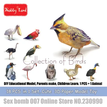 

18 PCS in 1 Birds Animal 3D Paper Models penguin inko DIY Educational Model Toys For Kid Adult crafting class Teaching material