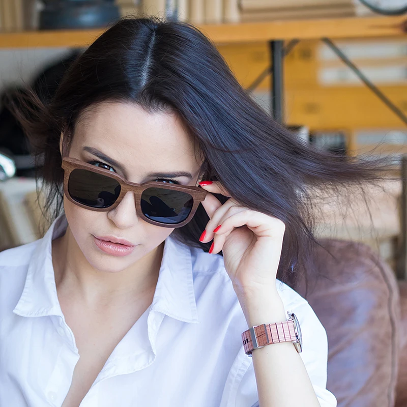 

BOBO BIRD Walnut Wood Sunglasses Women Polarized Square Sun Glasses Men Eyewear zonnebril dames