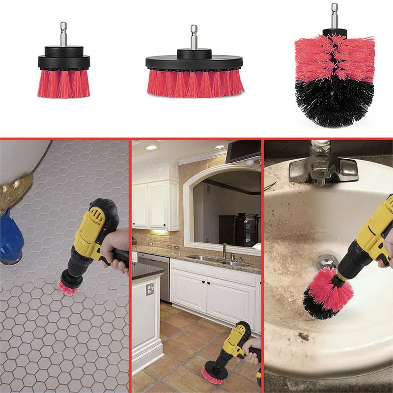 

3 Pcs/Set Drill Brush Kit Tub Cleaner Scrubber Cleaning Tool Brushes for Tile Grout Car Boat RV SDF-SHIP