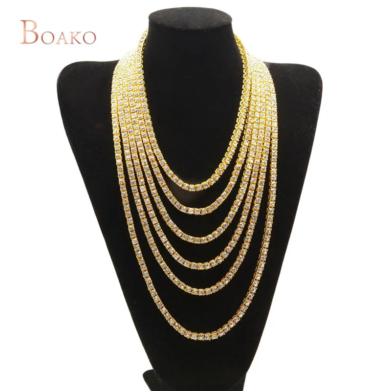 

Hip Hop Bling Bling Iced Out Tennis Chain 1 Row Necklaces Men Rhinestone CZ Silver/Gold/Black Color Male collares Jewelry D4