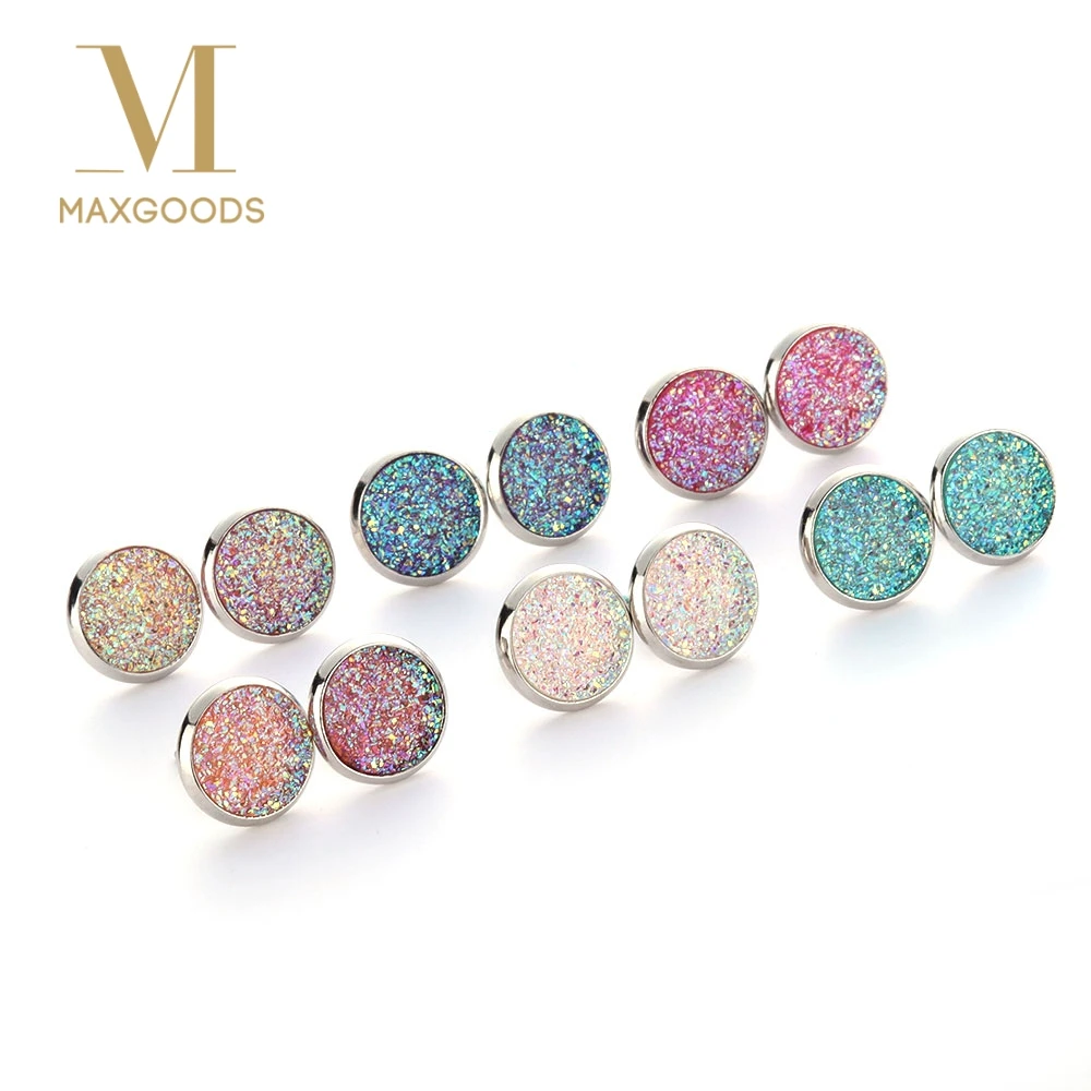 6 пар/ком2/femme, круглые серьги-гвоздики Druzy Quartz, блестящие прозрачные стразы, серьги-гвоздики, набор для женщин, очаровательные ювелирные изделия