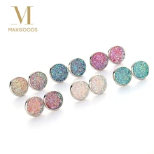 6 пар/ком2/femme, круглые серьги-гвоздики Druzy Quartz, блестящие прозрачные стразы, серьги-гвоздики, набор для женщин, очаровательные ювелирные изделия