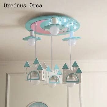 

Cartoon Creative Castle Chandelier Boys and Girls Bedroom Children's Room Light Modern Simple Color Solid Wood House Chandelier