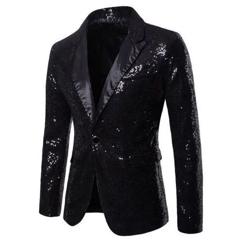 Брендовые новые модные мужские блестки пайетки для выступления певца блейзеры для сцены костюм Клубная одежда куртка пальто - Цвет: Черный