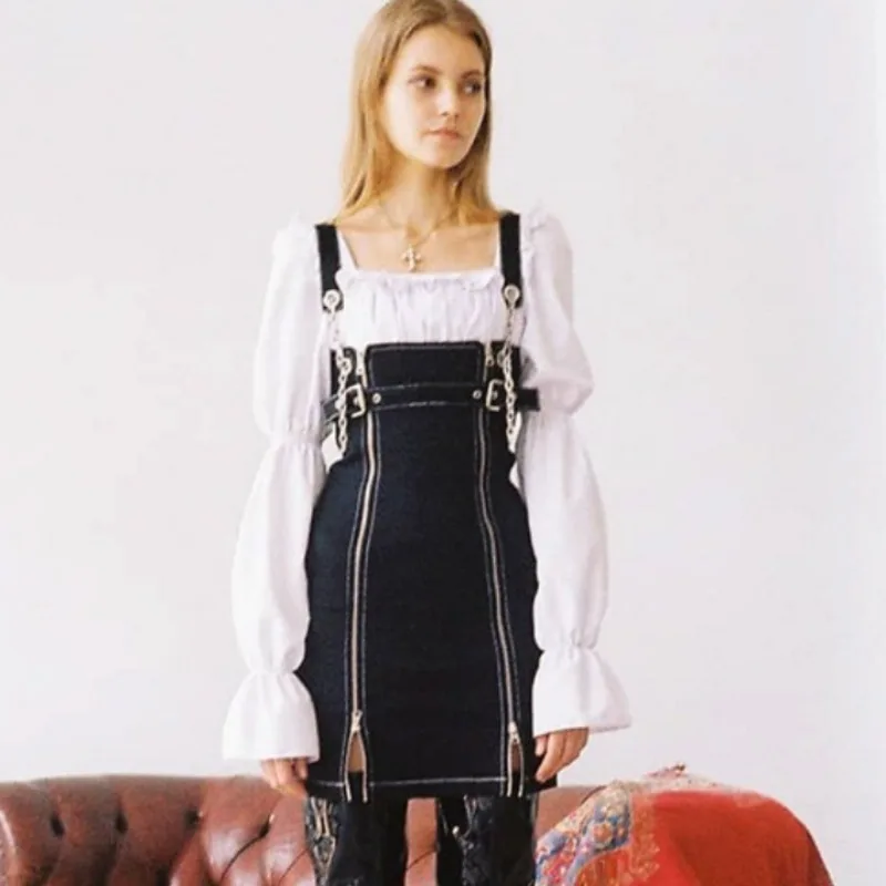 

2019 Women Autumn New Strap Skirt Zipper Belt Sexy Backless Women's Set