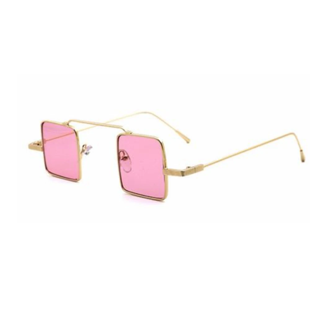 Женские и мужские винтажные прямоугольные солнцезащитные очки в металлической оправе, солнцезащитные очки, автомобильные аксессуары для водителя - Название цвета: Розовый