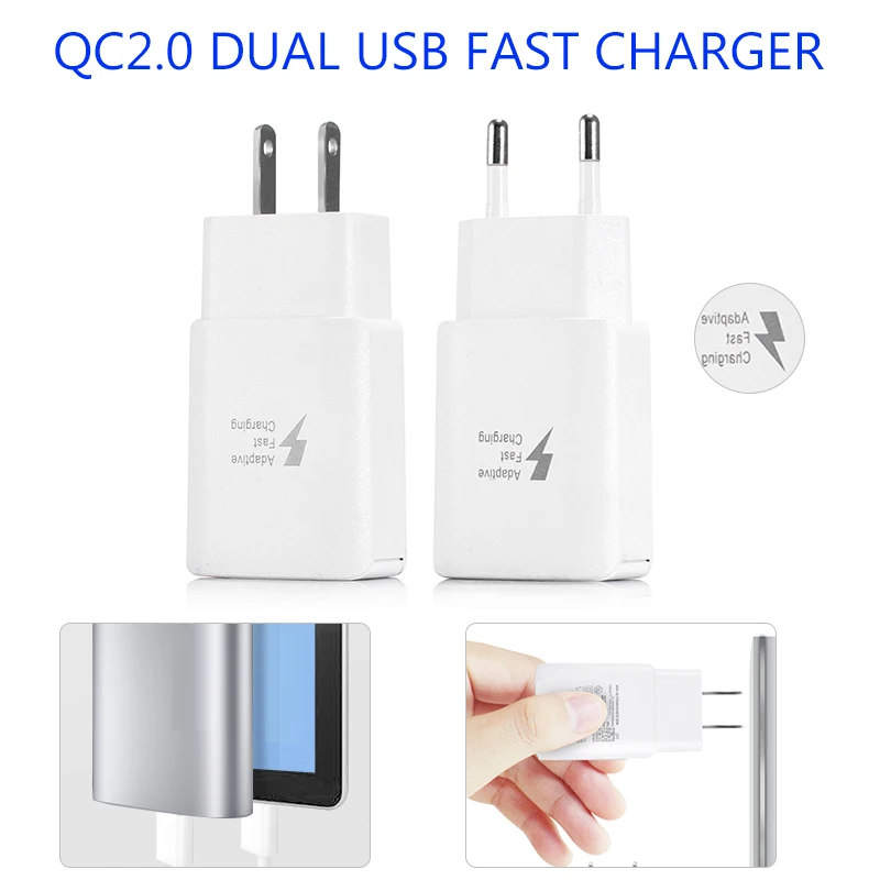 Универсальный адаптер питания высокая скорость QC 2,0 зарядное устройство для телефона планшет настенное зарядное устройство 2 USB порта США/ЕС Разъем для iPhone/iPad