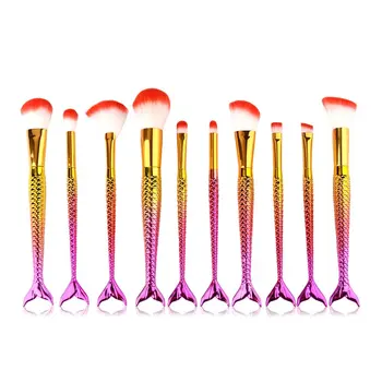 

10pcs Golden Mermaid Makeup Brushes Fish Scale Makeup Brush Set Fishtail Bottom Brush Powder Blush Makeup Cosmetic Brushes Tool