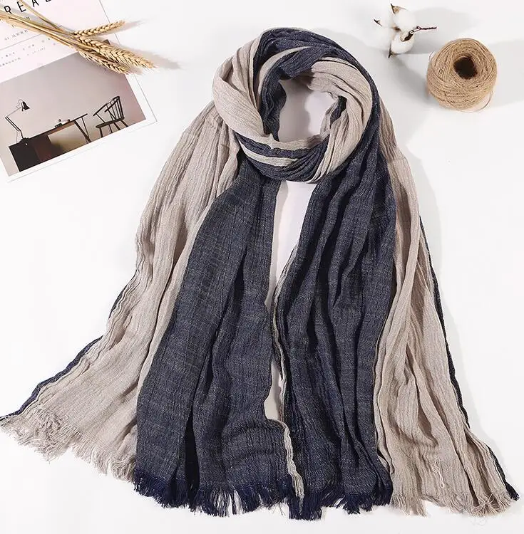 Хлопковый мужской шарф высокого качества длинный модный синий и черный полосатый шарф роскошный теплый осенний и зимний шарф мужской шарф - Цвет: navy