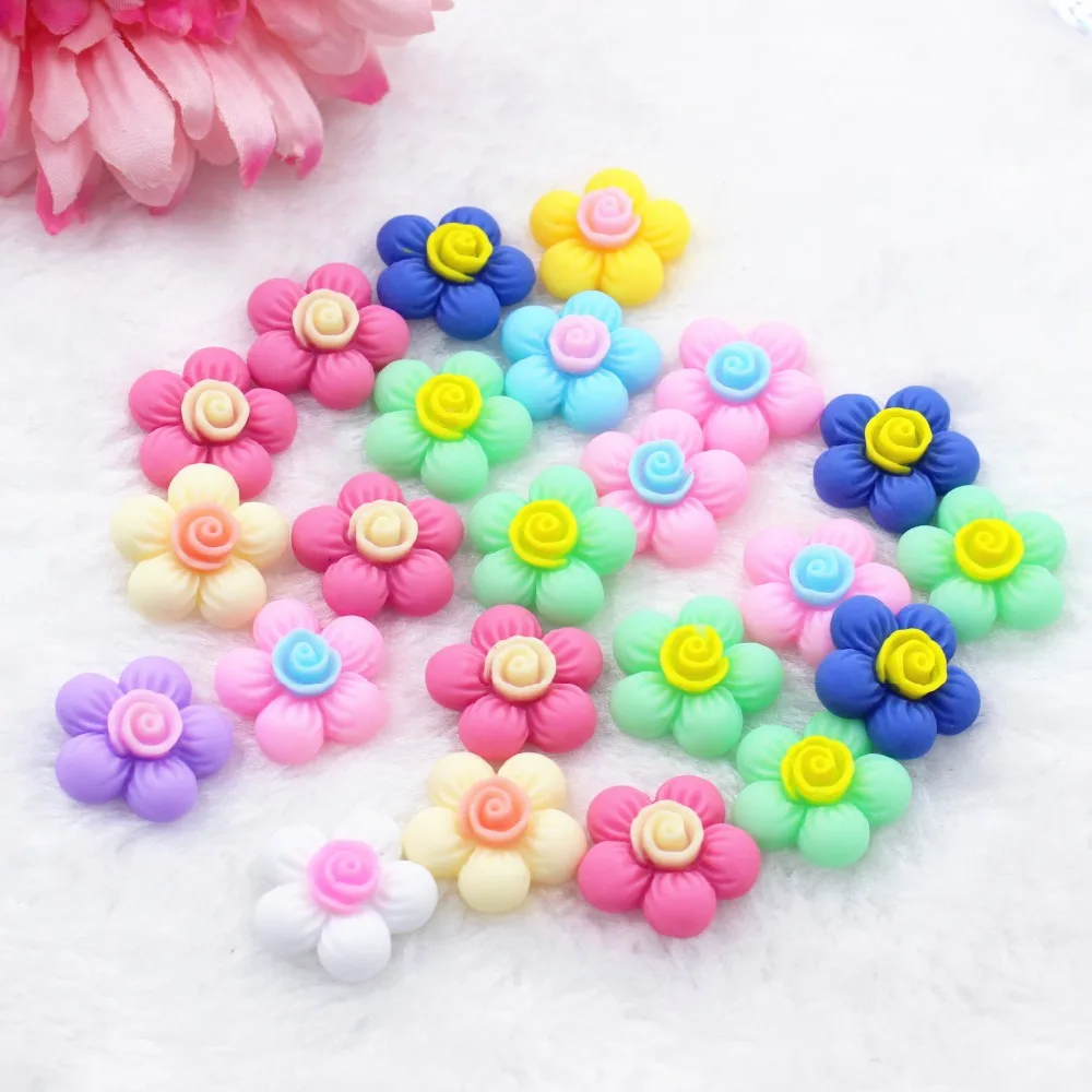 

100pcs/lot flat back resin flowers mix colors resin cabochons accessories kawaii resins 20mm