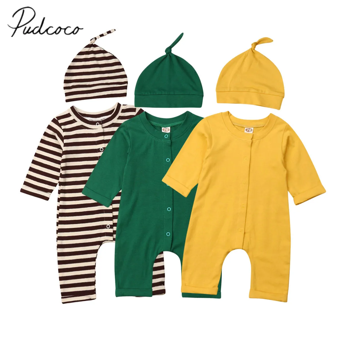 

2019 Baby Spring Autumn Clothing 0-18M Newborn Baby Boy Girl Striped Romper+Hat Clothes Long Sleeve Jumpsuit 2PCS Outfit Set