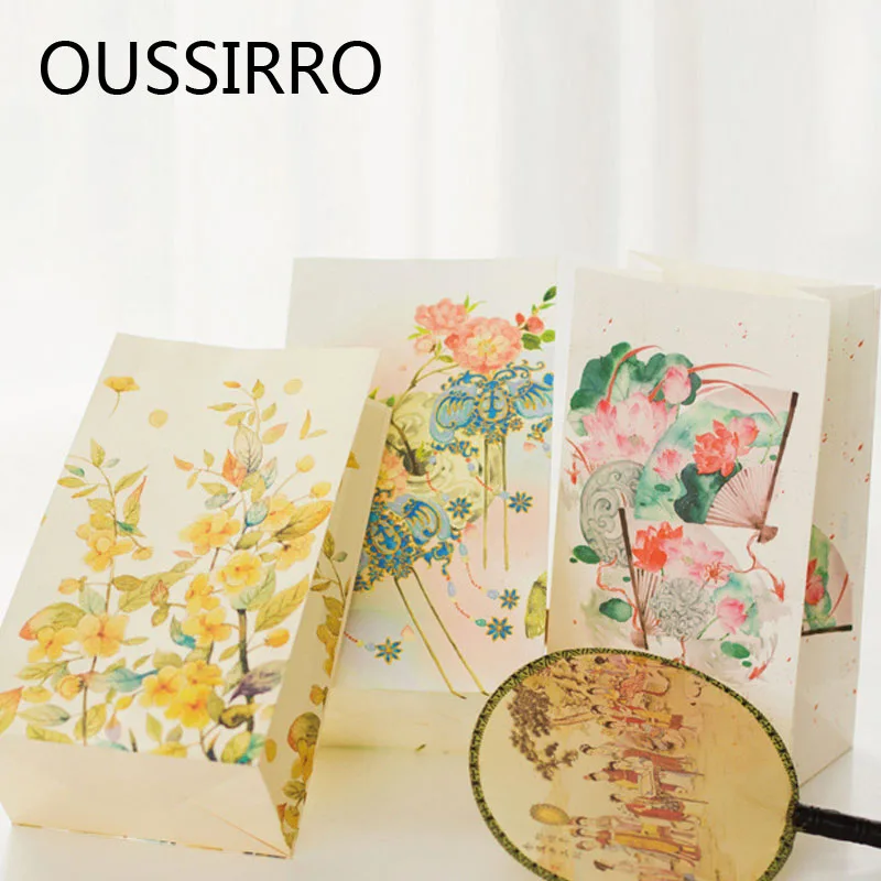 

3PCS Acacia Ancient Hand Painted Gift Bag Handbag Paper Bag Cake Candy Cookies Food Packaging Bags Bakery Baking Package