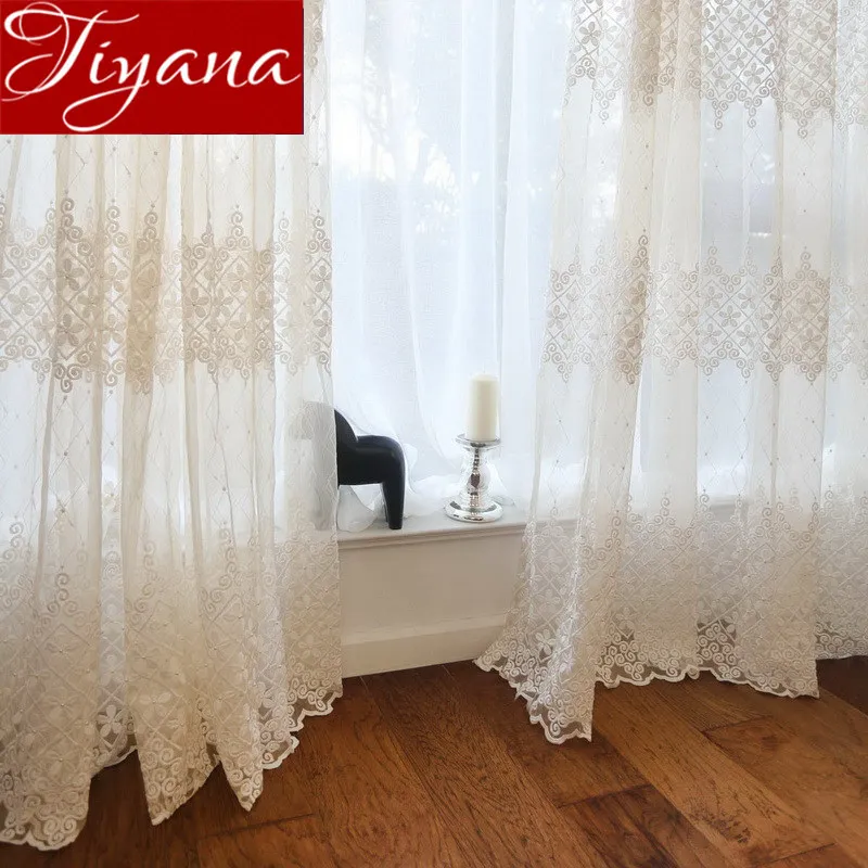 

Luxury Sheer Voile Curtain for Living Roon Bedroom Solid White Floral Embroidered Window Screening Drapes Cortinas X411 #30