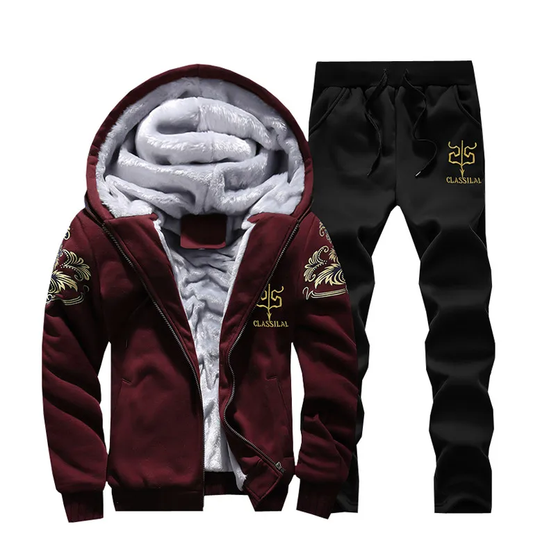 Loldeal Winter Mens Warm Set Fleece Track for Men Tracksuit Brand ...