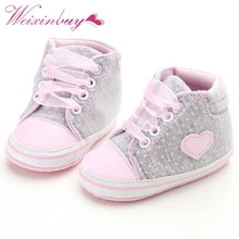 WEIXINBUY/весенне-осенние кроссовки в горошек с сердечками для новорожденных девочек Классические повседневные удобные детские Сникеры на шнуровке