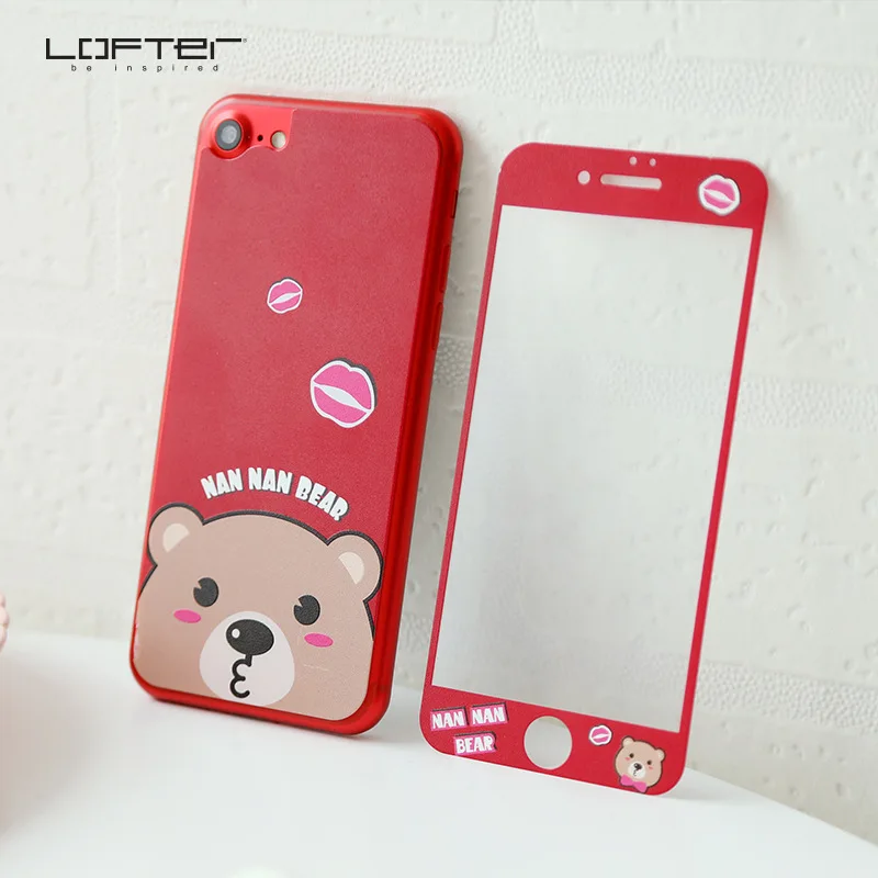 

2 PCS Front & Back Cute Screen Protector For iPhone 7 7 Plus Red Protective 9H Hardness Cover Stickers Cartoonl Decorative Film