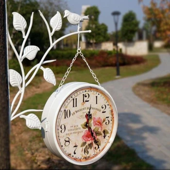 

Fashion Vintage Digital Wall Clock, European Style Garden Vintage Metal Craft Dual Plates Wall Clock