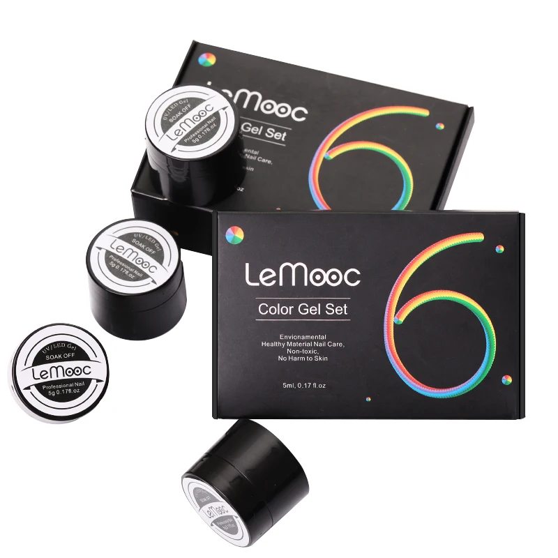 LEMOOC 5 ml 6 unids/lote pintura de Gel UV Gel remojo arte de uñas Led laca de uñas brillo lentejuelas pintura esmalte de uñas de Gel