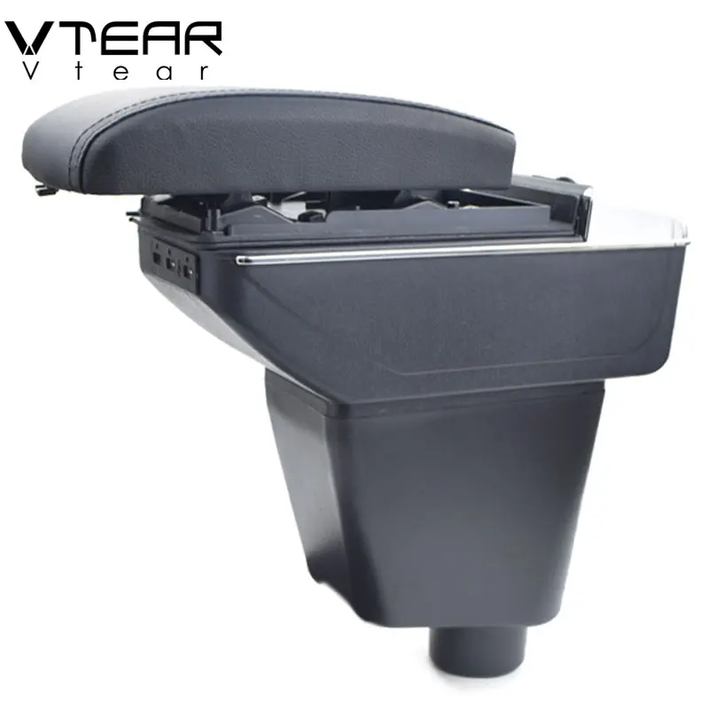 

Vtear For Renault clio 2 armrest box USB Charging heighten Double layer central Store content cup holder ashtray accessories