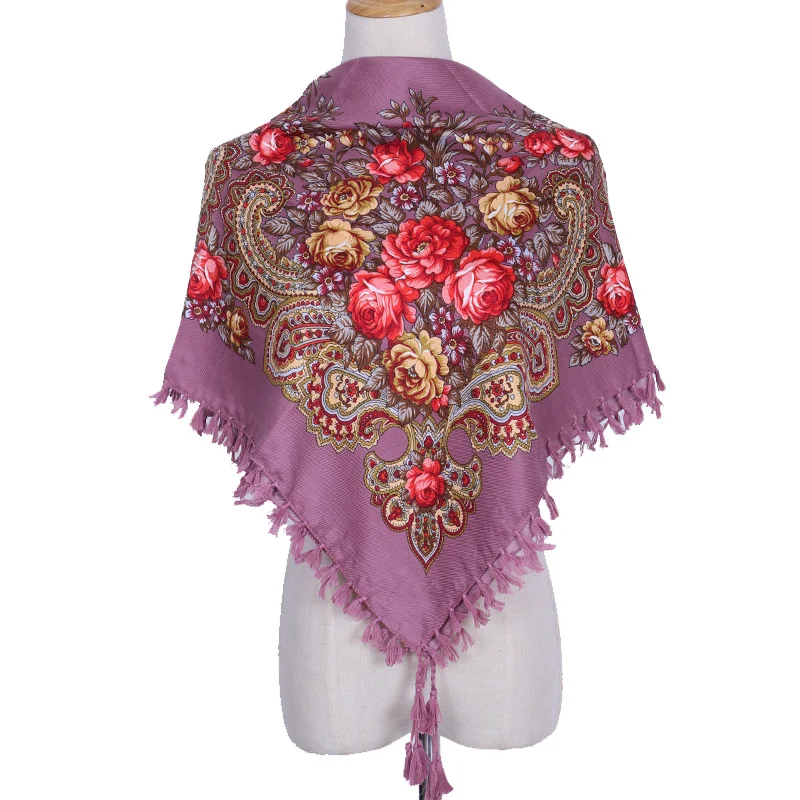 Новое поступление Зимний теплый шарф в русском стиле женский шарф с принтом 90*90 квадратные шарфы Хлопок мусульманский платок модное украшение