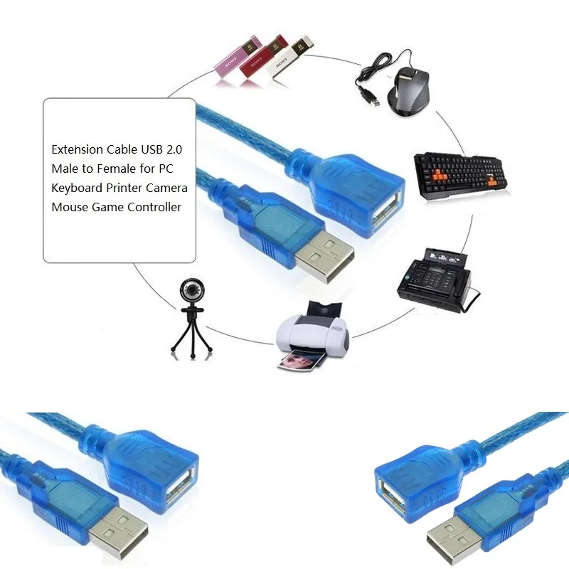 USB 2,0 кабель-удлинитель для мужчин и женщин USB кабель-удлинитель для передачи данных для клавиатуры, принтера, камеры, мыши, телевизора, компьютера кабель-удлинитель