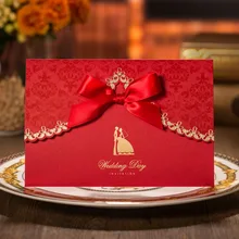 Свадебные креативные красные ленты Европейский Кружева Свадебное приглашение на свадьбу украшения Персонализированные Пользовательский лазер резка