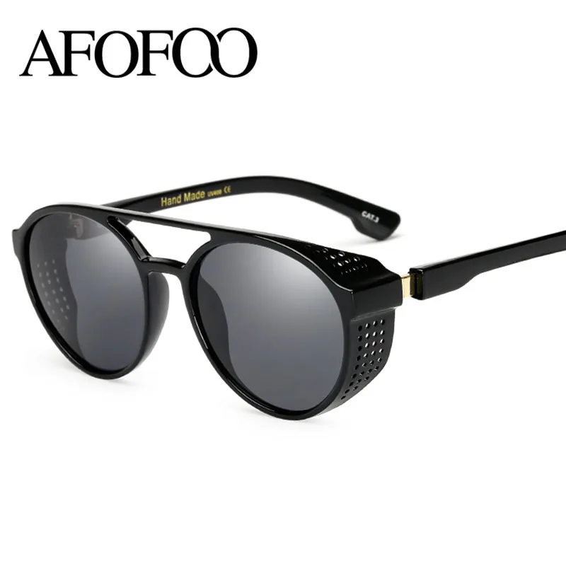 

AFOFOO New Fashion Mens Sunglasses Vintage Steampunk Luxury Brand Designer Men Women Mirror Sun glasses UV400 Shades Eyewear