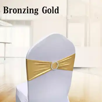 Ship from France 100PC Spandex Chair Cover Sashes Stretch Lycra Gold Chair Bands with Buckle for Wedding Decor Bow Knot of Chair