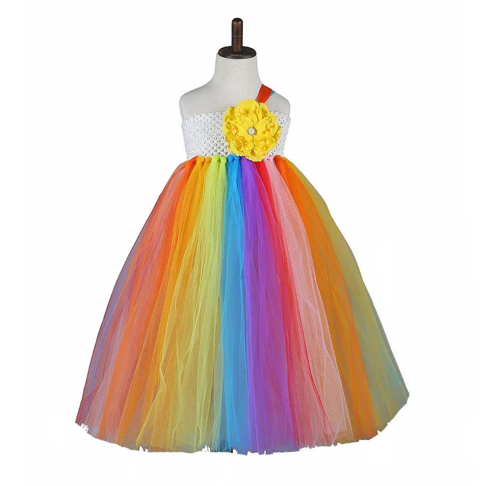

Princess Girl Party Ball Gown Dress Floral Sleeveless Ribbon Strap Flower Girl Tutu Dress For Wedding Birthday 2-10Y