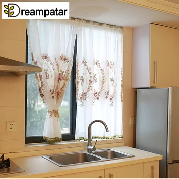 

Dreampatar European Palace Embroidered Rose Tulle Light Home Decoration Short Curtain Kitchen Living Room Curtain ML206A