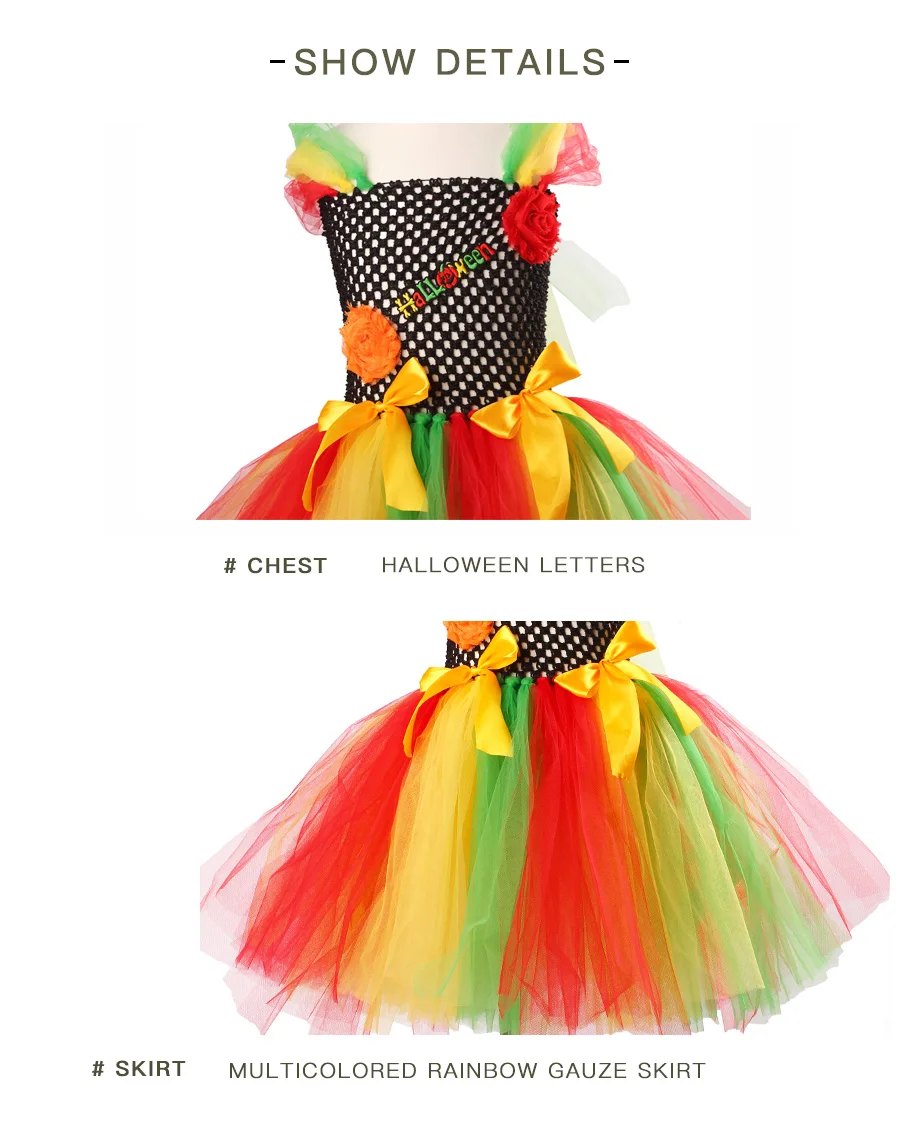 Rainbow Style Girls Halloween Tutu Dress with Pumpkin Mask Handmade Kids Birthday Dress Baby Girl Cosplay Costume Vestidos (10)