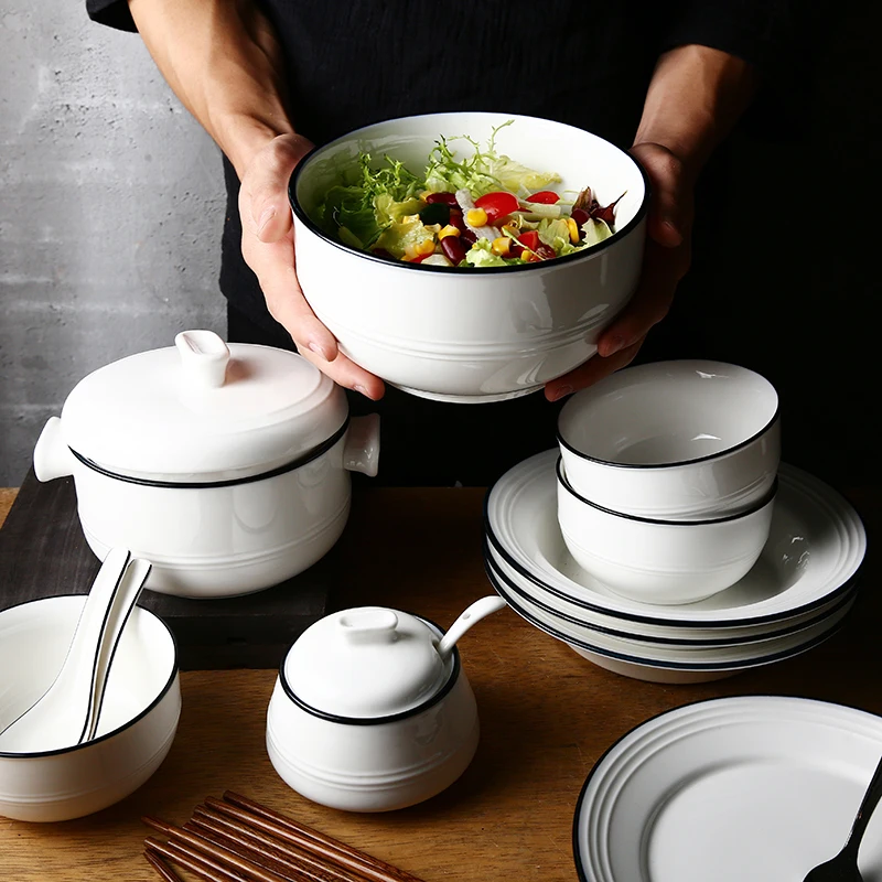 Керамическая посуда, набор посуды, простая Бытовая большая миска, миска для супа, миска для риса, китайская фарфоровая посуда, японская посуда