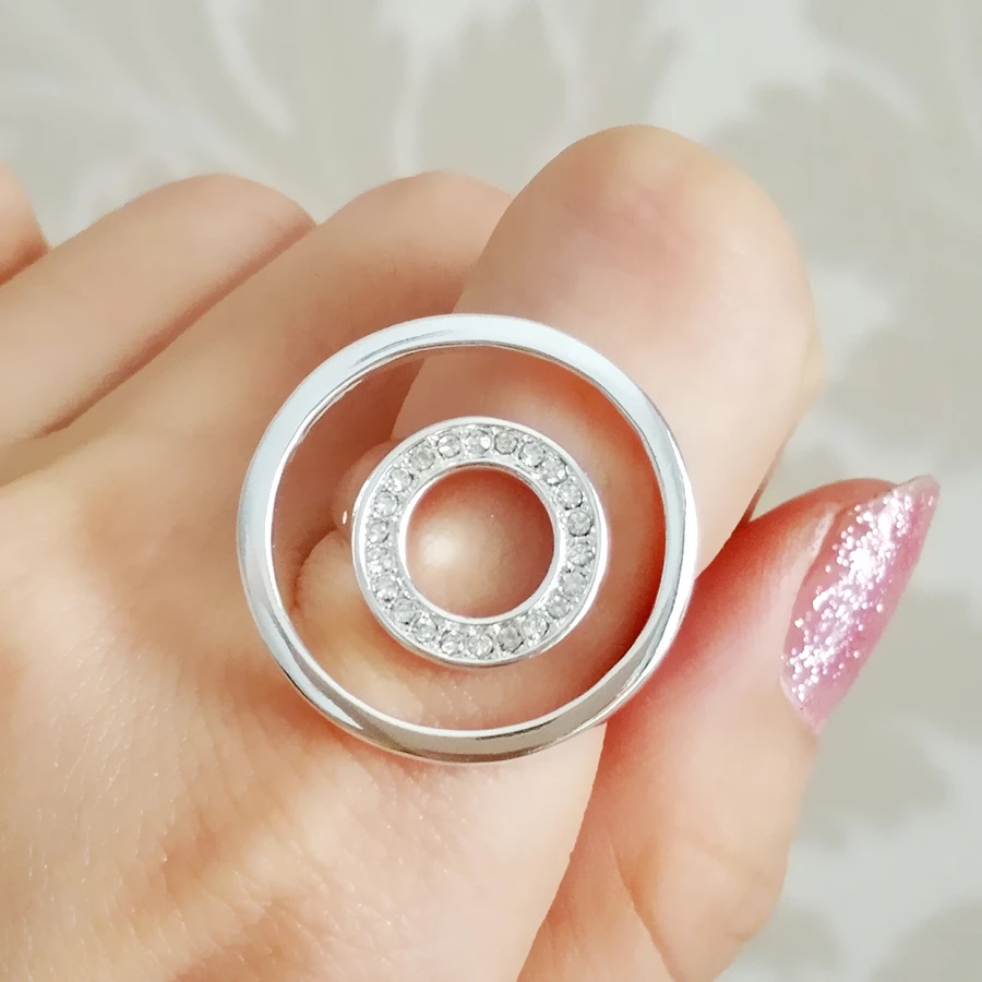 

ALooWay Silver-color Plated Mid-Round Inlay Zircon Two Circle Design Personality Rings For Women Fashion Jewelry 2017